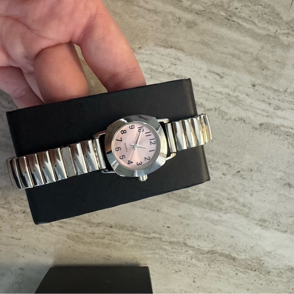 Silver and Pink Watch- stretchy band - Picture 2 of 3